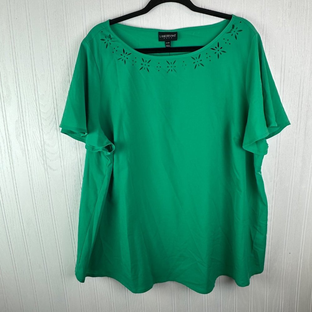 Lane Bryant Green Blouse Short Sleeve Size 22/24